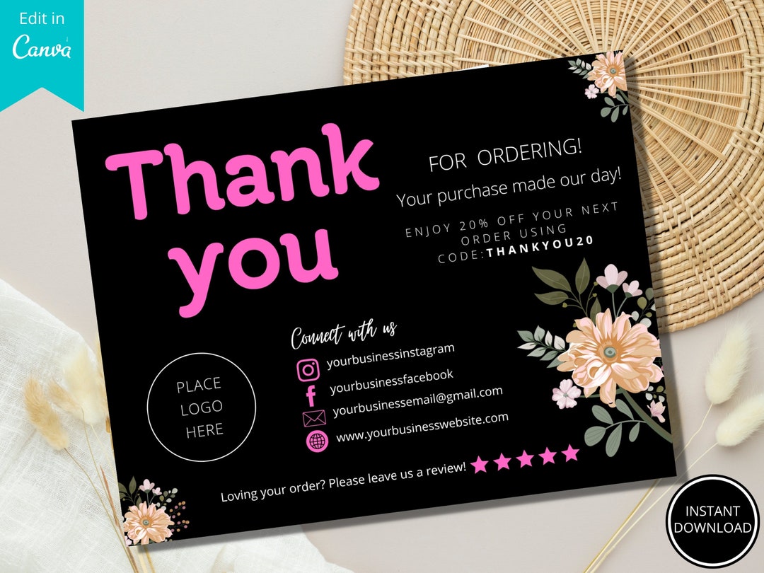 Floral Business Thank You Card: Editable Canva Template (5.5x4.25) - Etsy