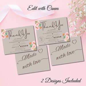 Editable Business Thank You Card, Printable Modern Thanks For Your Purchase Card, DIY Small Business Package Insert Card, Customizable Canva