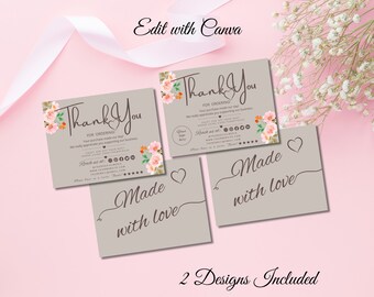 Floral Thank You Card Template: Modern Business Insert (Canva Editable)