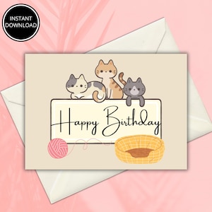 Carte d’anniversaire imprimable de chat, carte de vœux Cute Kitty, téléchargement instantané, carte d’anniversaire de chat numérique, carte d’anniversaire pour les amoureux des chats, imprimable
