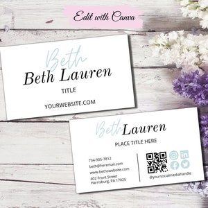 Printable Business Card Template, Business Card Template QR Code, Instant Download, DIY Calling Card, Editable Card, Canva Template, Modern