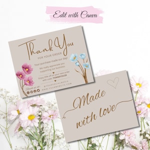 Editable Small Business Thank You Card Template, Printable Thanks For Your Purchase Card, Package Insert, Order Note, Canva Card Template
