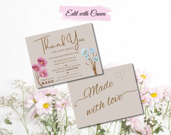 Floral Thank You Card Template: Editable Business Insert (Canva)