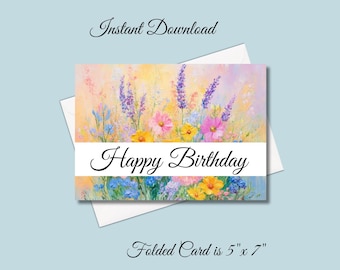 Watercolor Floral Birthday Card: Printable 5x7 Greeting (Instant Download)