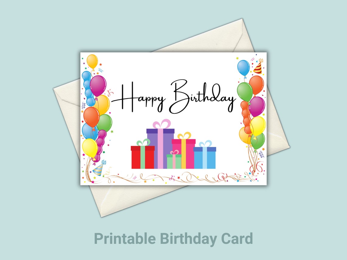 Printable Birthday Card With Balloons Instant Download Birthday Card