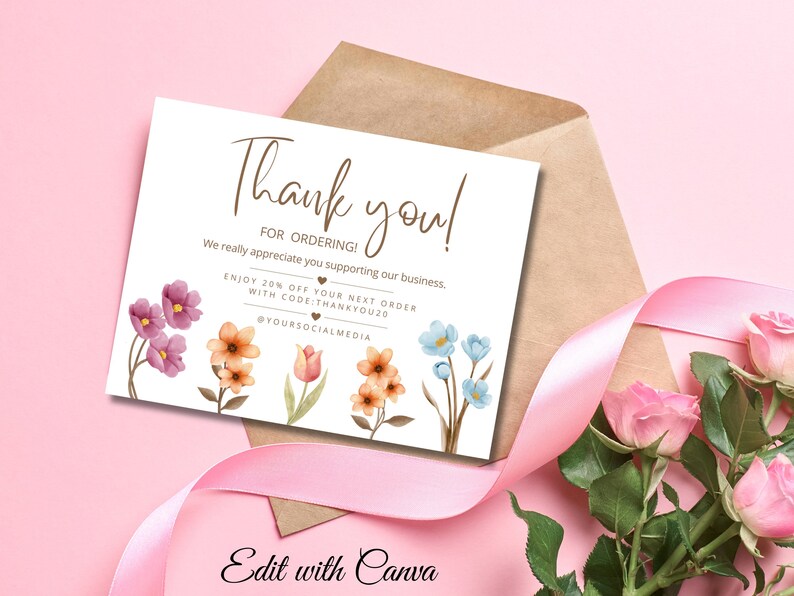 Editable Wildflower Thank You Card Template: Small Business Insert ...