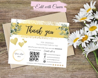 Editable Business Thank You Card Template: Printable Order Insert (Canva)