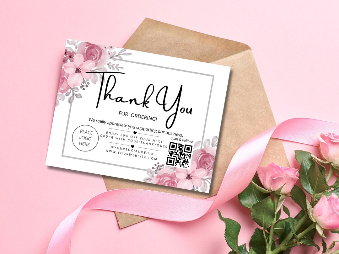 Floral Thank You Card Template: Editable Business Insert (canva) - Etsy