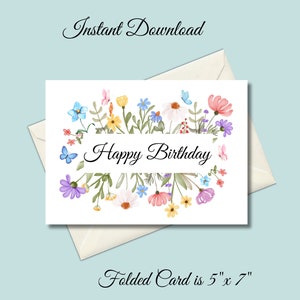 Printable Birthday Card for Her - Happy Birthday Card, Watercolor Floral, Instant Download, 5x7 Greeting Card, Mother, Sister, Wife, Grandma
