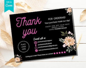 Floral Business Thank You Card: Editable Canva Template (5.5x4.25)
