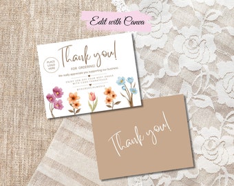 Editable Wildflower Thank You Card Template: Canva Printable