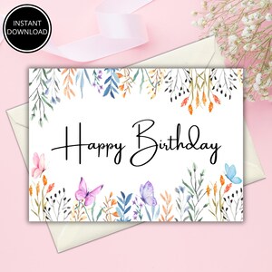 Printable Birthday Card, Instant Download, Digital Greeting Card, Happy Birthday Card, Floral Birthday Card, Print at Home, Cute Flower Card