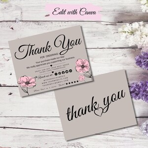 Editable Small Business Thank You Card Template, Printable Thanks For Your Purchase Card, Small Business Package Insert, Canva Card Template
