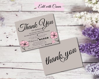 Floral Thank You Card Template: Editable Business Insert (Canva)