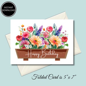 Printable Floral Birthday Card, Floral Birthday Card, Instant Download, Printable Greeting Card, Print at Home, 5x7 Happy Birthday Card