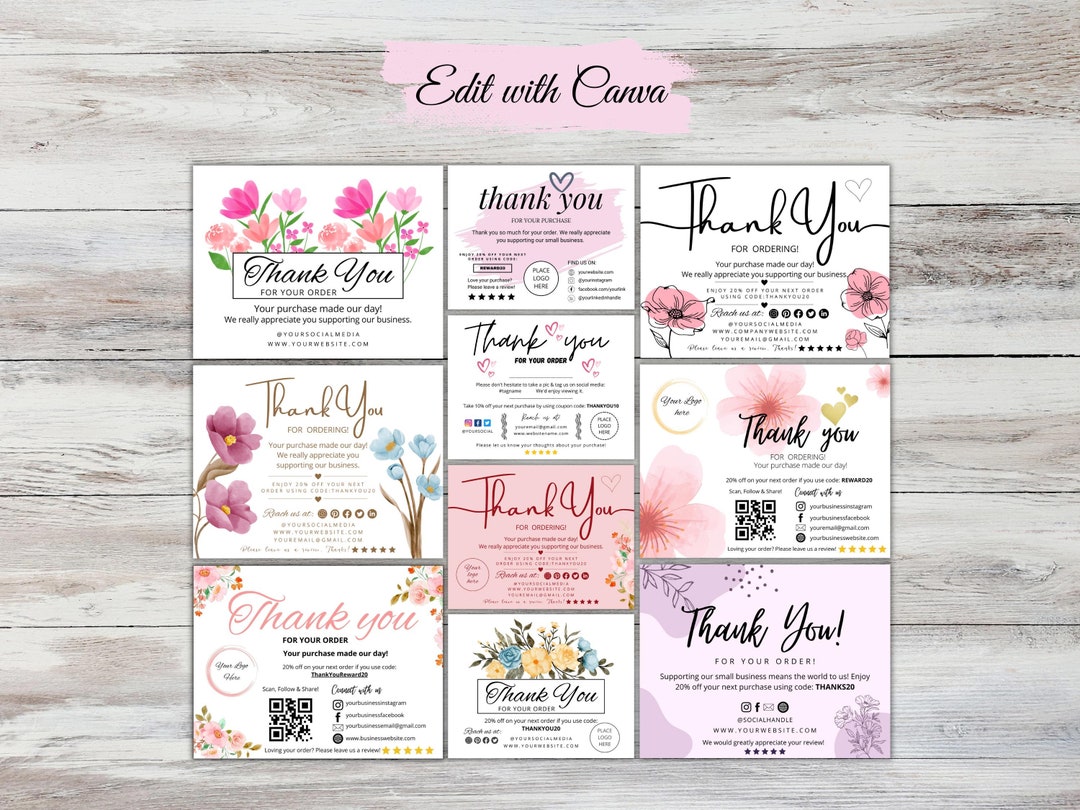 Floral Business Thank You Cards: Editable Canva Template (instant ...