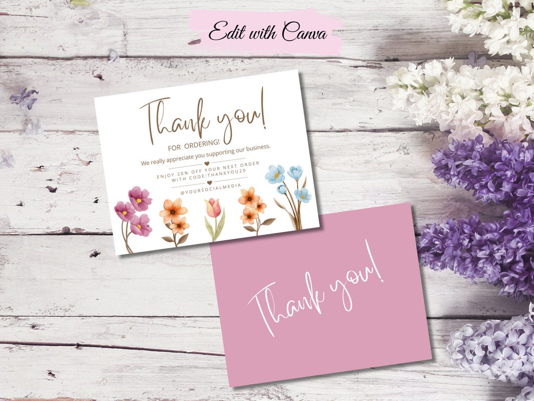 Editable Wildflower Thank You Card Template: Small Business Insert ...