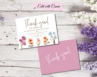 Editable Wildflower Thank You Card Template: Small Business Insert (Canva)
