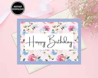 Floral Birthday Card: Watercolor Flowers, 5x7 Printable (Digital Download)