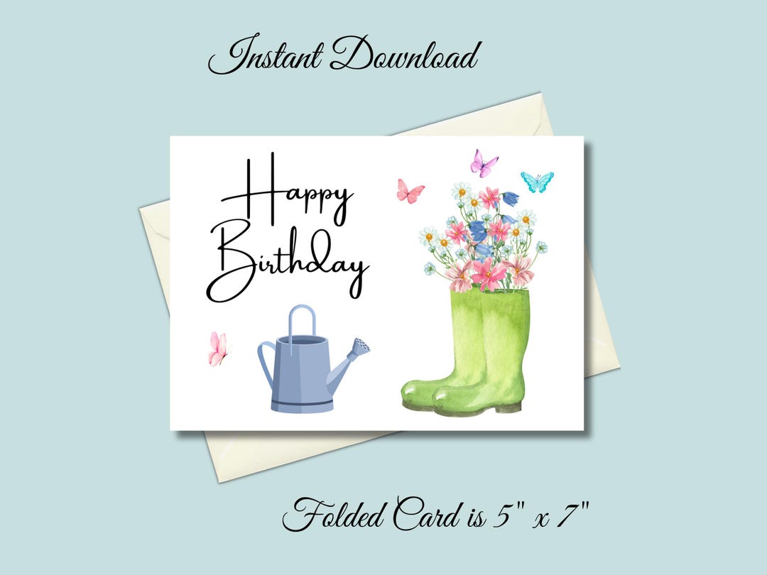 Watercolor Floral Birthday Card: Printable 5x7 Card (digital Download ...