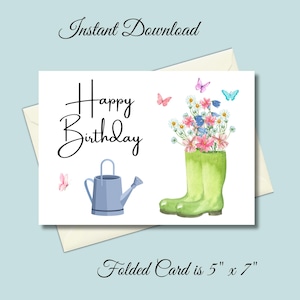 Printable Birthday Card with Flowers, Instant Download Birthday Card, Watercolor Floral Birthday Card, 5x7 Digital Download Birthday Card