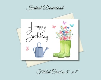 Watercolor Floral Birthday Card: Printable 5x7 Card (Digital Download)