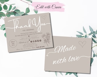 Editable Business Thank You Card Template: Modern Package Insert (Canva)