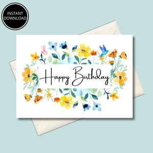 Geburtstagskarte zum ausdrucken, Blumen Geburtstagskarte, Glückwunschkarte zum ausdrucken, Print at Home, Sofort Download, Geburtstagskarte für Sie