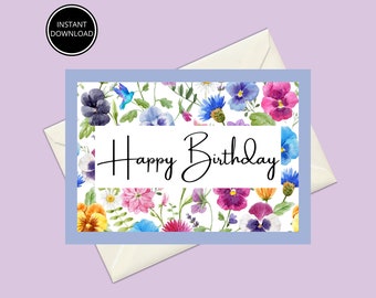 Watercolor Floral Birthday Card: Printable 5x7 Greeting (Instant Download)
