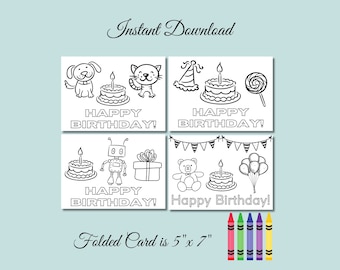 Tarjeta de cumpleaños para colorear imprimible de un niño, 5x7 (Descarga digital)
