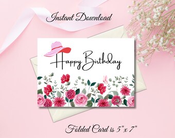 Watercolor Floral Birthday Card: Printable 5x7 (Instant Download)