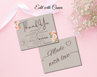 Floral Thank You Card Template: Editable Business Insert (Canva)
