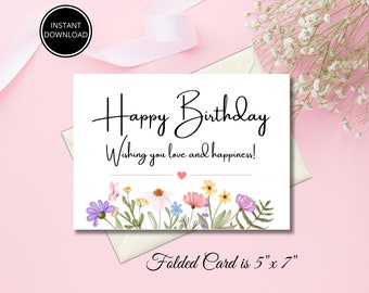 Printable Floral Birthday Card: Watercolor Flowers (Digital Download)
