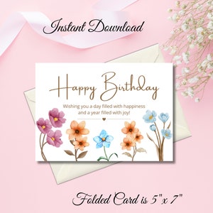 Hübsche Wildblumen Geburtstagskarte, Geburtstagskarte für Sie, Blumen Geburtstagskarte, 5 x 7 digitaler Download Geburtstagskarte, druckbare Geburtstagskarte