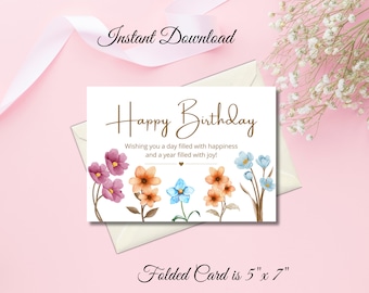 Wildflower Birthday Card: Floral Watercolor Design (5x7 Digital Download)