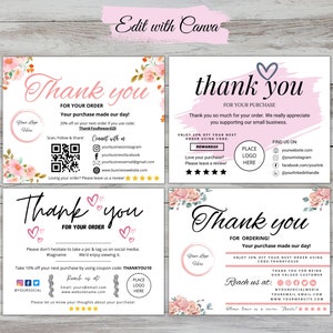 4 Thank You Card Bundle, Small Business Thank You Card, Etsy Shop Owner, Editable Package Insert, Printable Customer Cards, Digital Download