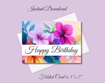 Floral Birthday Card: 5x7 Printable Card (Digital Download)