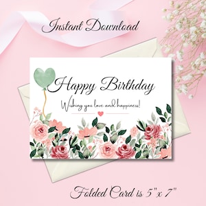 Druckbare Geburtstagskarte mit Blumen, Sofortiger Download PDF, Digitale Grußkarte, Alles Gute zum Geburtstag Karte, Blumen Geburtstagskarte, Print at Home