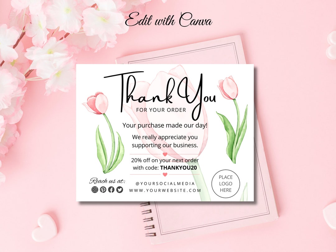 Floral Business Thank You Card Template: Pink Canva Insert (editable ...