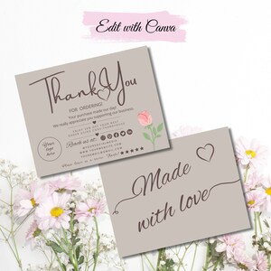 Editable Small Business Thank You Card Template, Printable Thanks For Your Purchase Card, Small Business Package Insert, Canva Card Template