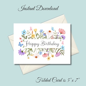Afdrukbare wilde bloem verjaardagskaart, mooie bloemen verjaardagskaart, verjaardagskaart voor haar, moeder verjaardagskaart, dochter verjaardagskaart vriend