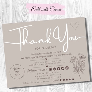 Thank You for You Order Cards, Small Business, Editable Package Inserts, Branding, Coupon, Appreciation Notes, Canva Card Template, DIY