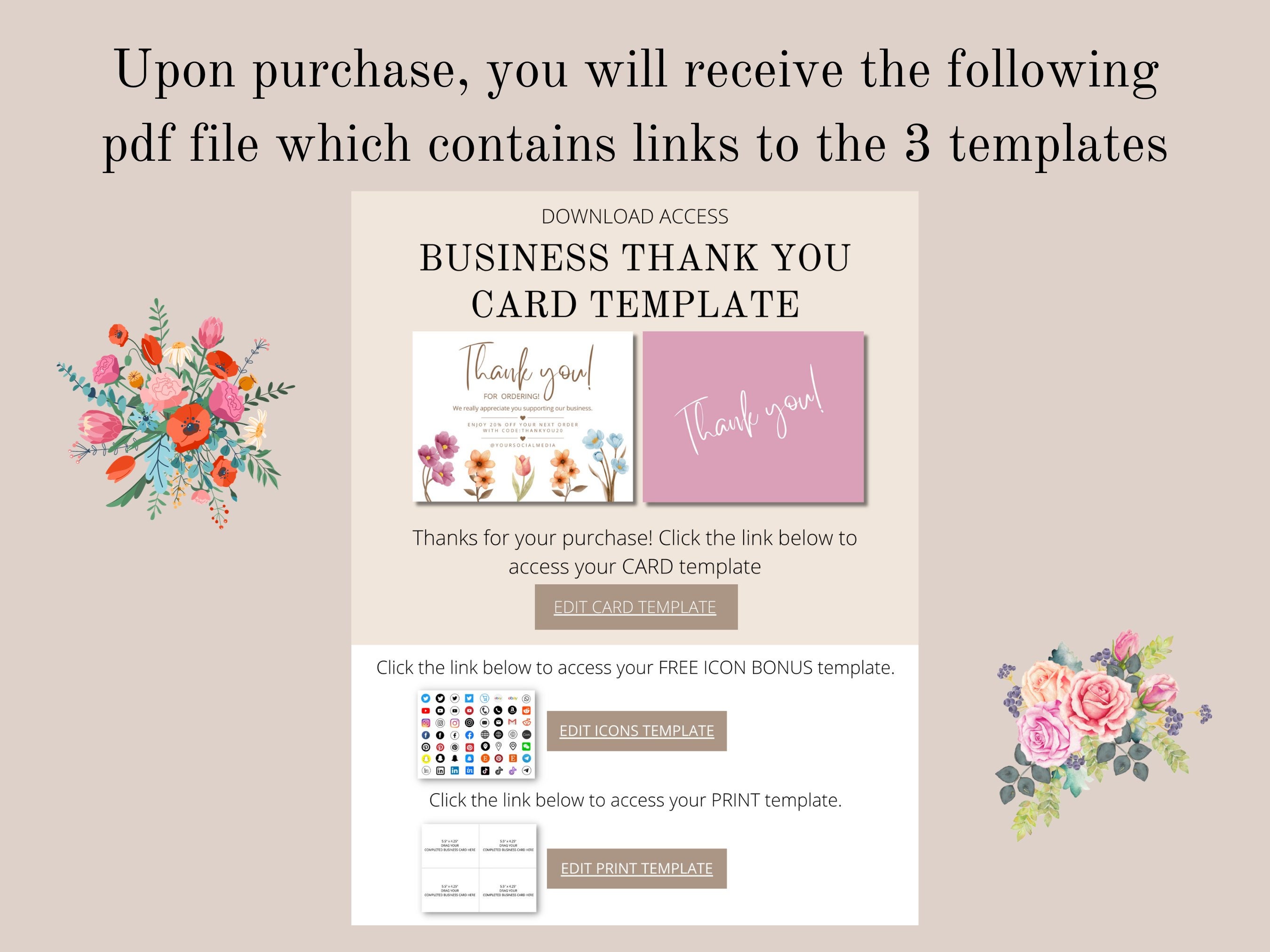 Editable Wildflower Thank You Card Template: Small Business Insert ...