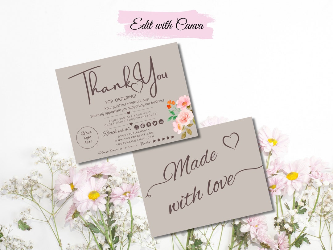 Editable Floral Thank You Card: Small Business Insert (canva Template ...