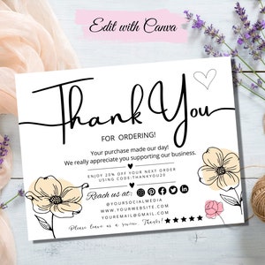 Editable Thank You For Your Order Card, Canva Template Card, Small Business Customer Packaging Insert Note, Printable Leave A Review Card