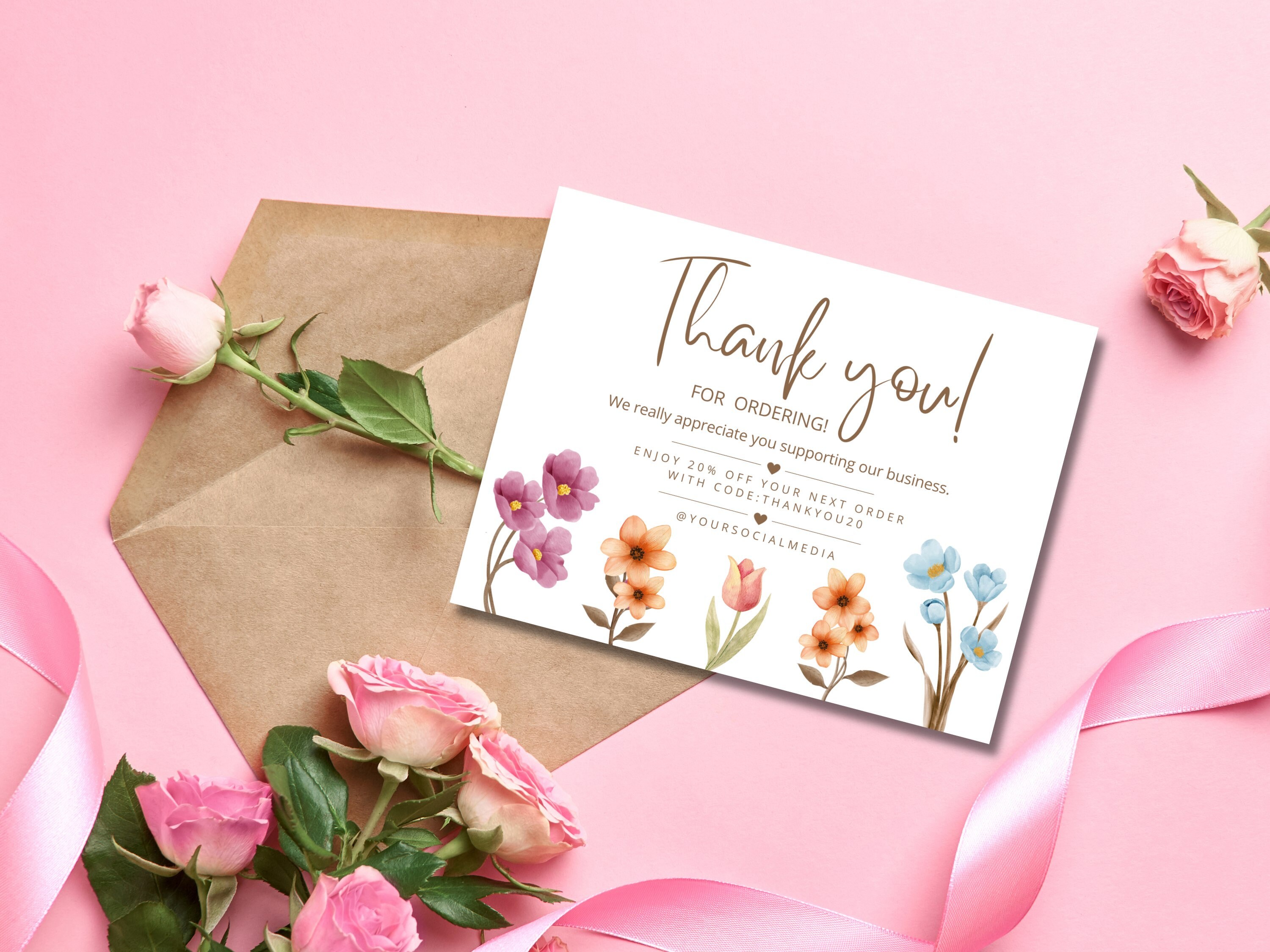 Editable Wildflower Thank You Card Template: Small Business Insert ...