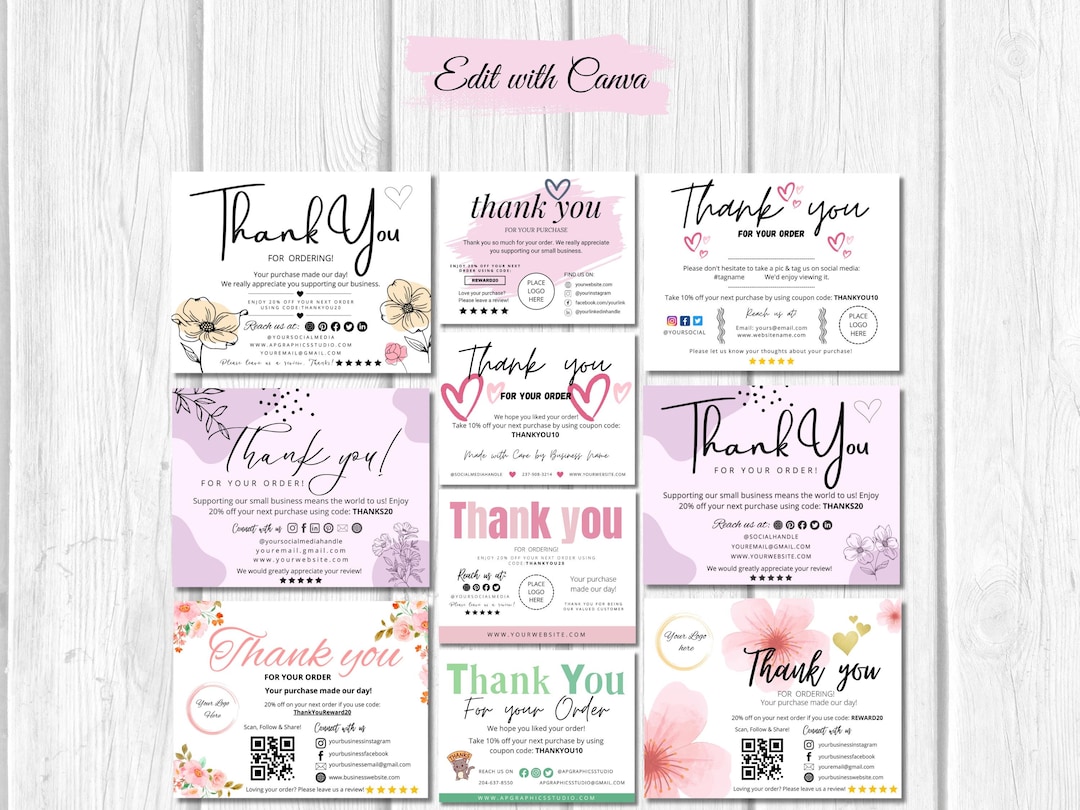 Floral Business Thank You Cards: Editable Canva Template (instant ...
