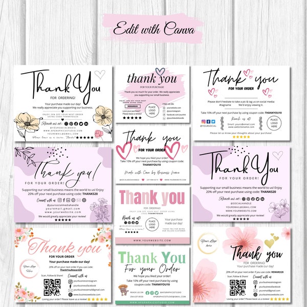 10 Small Business Thank You Cards | Instant Download | Package Inserts | Appreciation Notes | Canva Template | Printable | Editable Bundle