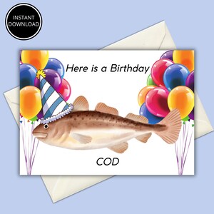 Printable Humorous Pun Birthday Card, Instant Download, Funny Fish Card, 5x7 Inch Cards for Birthday, Birthday Card Download, Print at Home
