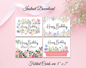 Floral Birthday Cards: Printable Greeting Card Set (Instant Download)